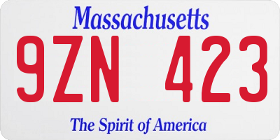 MA license plate 9ZN423