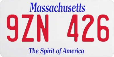 MA license plate 9ZN426