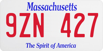 MA license plate 9ZN427