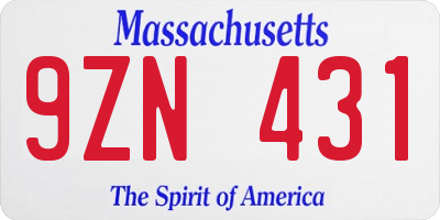 MA license plate 9ZN431