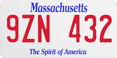 MA license plate 9ZN432