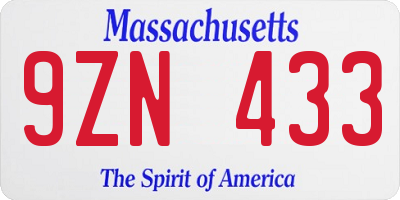 MA license plate 9ZN433