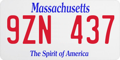 MA license plate 9ZN437
