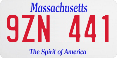 MA license plate 9ZN441