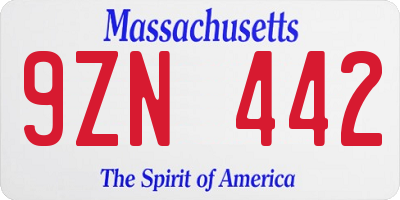 MA license plate 9ZN442