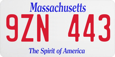 MA license plate 9ZN443