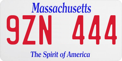MA license plate 9ZN444