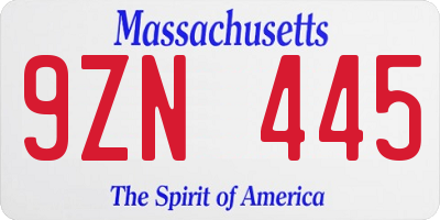 MA license plate 9ZN445