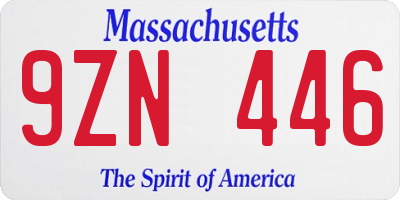 MA license plate 9ZN446