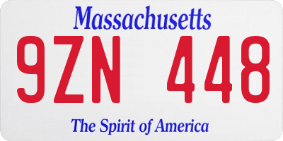 MA license plate 9ZN448