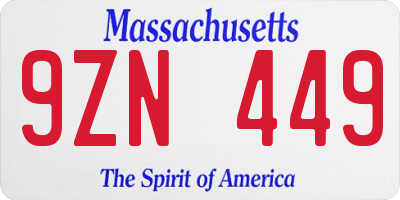 MA license plate 9ZN449
