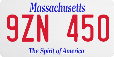 MA license plate 9ZN450