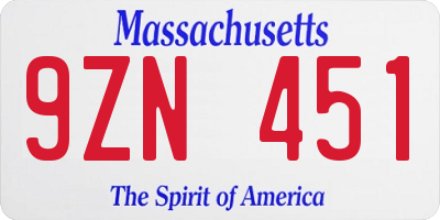 MA license plate 9ZN451