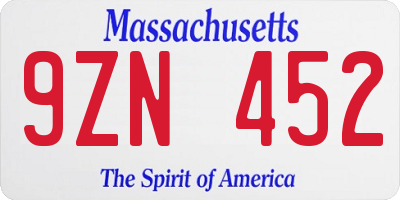 MA license plate 9ZN452