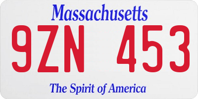 MA license plate 9ZN453