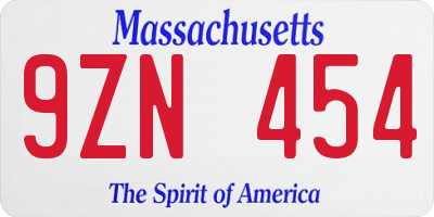 MA license plate 9ZN454