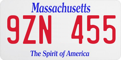 MA license plate 9ZN455