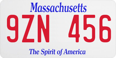 MA license plate 9ZN456
