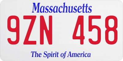 MA license plate 9ZN458