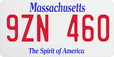 MA license plate 9ZN460