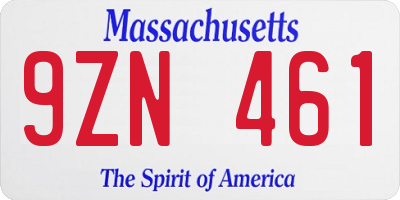 MA license plate 9ZN461