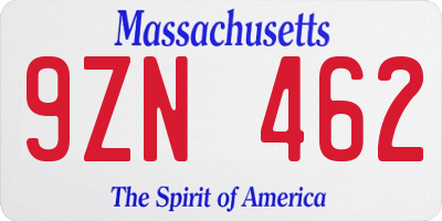 MA license plate 9ZN462