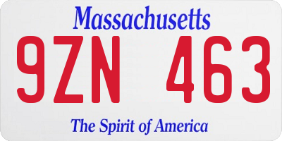 MA license plate 9ZN463