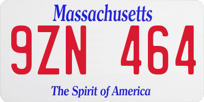 MA license plate 9ZN464