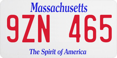 MA license plate 9ZN465