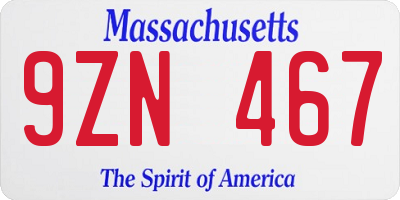 MA license plate 9ZN467