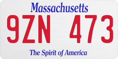 MA license plate 9ZN473