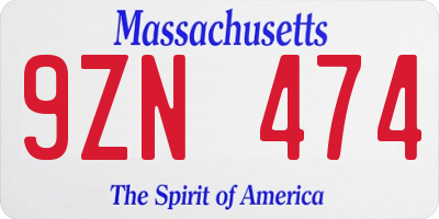 MA license plate 9ZN474