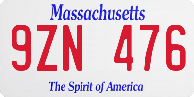 MA license plate 9ZN476