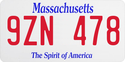 MA license plate 9ZN478