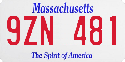 MA license plate 9ZN481