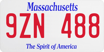 MA license plate 9ZN488