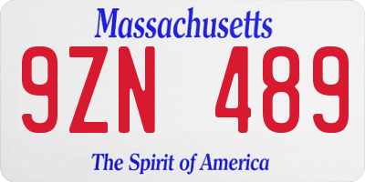 MA license plate 9ZN489