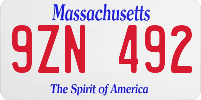 MA license plate 9ZN492