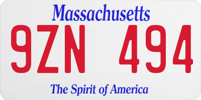 MA license plate 9ZN494