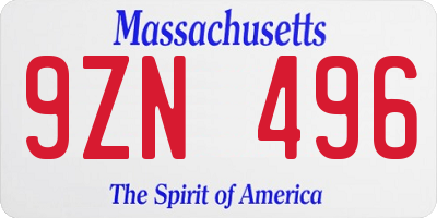 MA license plate 9ZN496