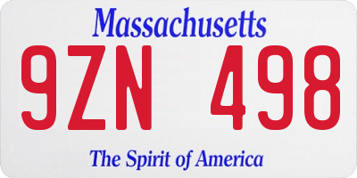 MA license plate 9ZN498