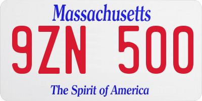 MA license plate 9ZN500