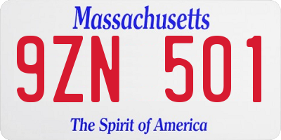 MA license plate 9ZN501