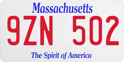 MA license plate 9ZN502