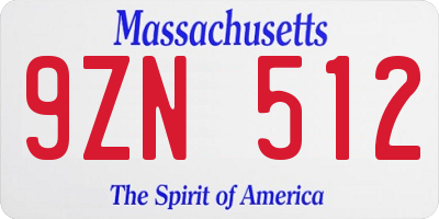 MA license plate 9ZN512