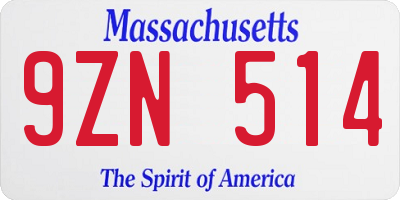 MA license plate 9ZN514