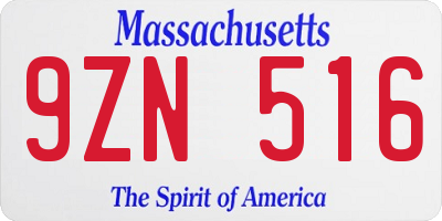 MA license plate 9ZN516