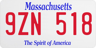 MA license plate 9ZN518