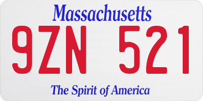 MA license plate 9ZN521