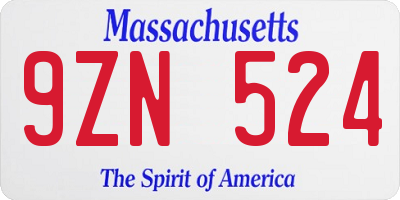 MA license plate 9ZN524